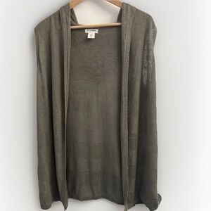 ARTISAN NY Women's Medium 100% Linen Olive‎ Green Sleeveless Open Front Cardigan